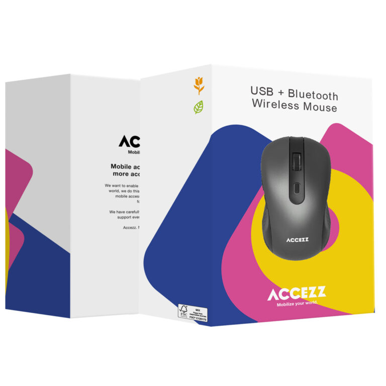 Accezz Draadloze muis - Bluetooth / USB-A adapter - Grijs - Afbeelding 2
