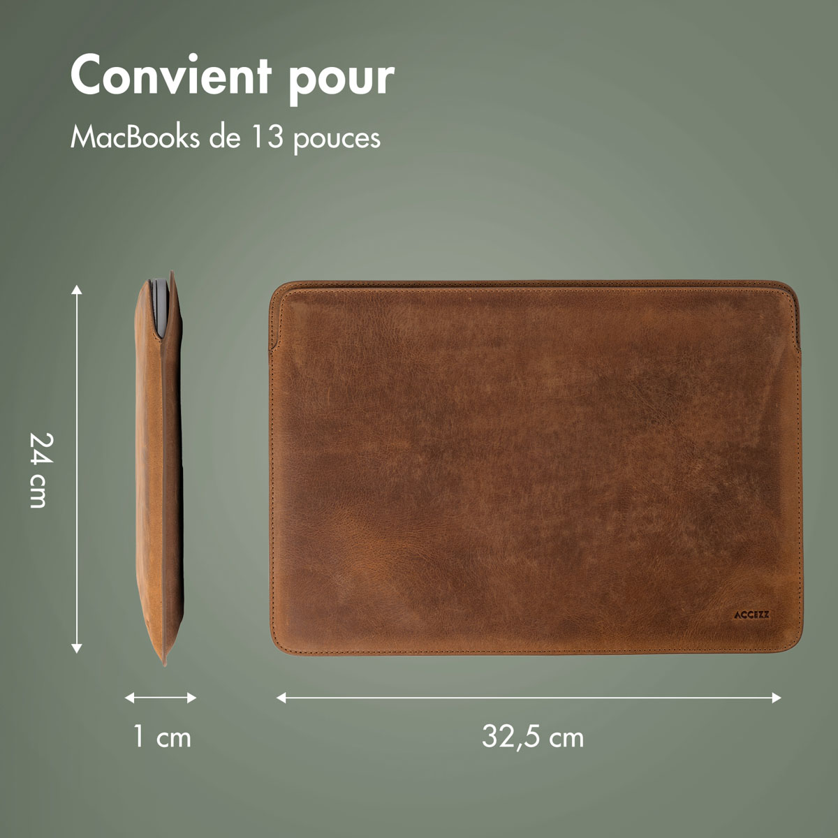 Accezz Leather Laptop hoes Apple MacBook 13 inch - Laptopsleeve - Cognac - Afbeelding 3