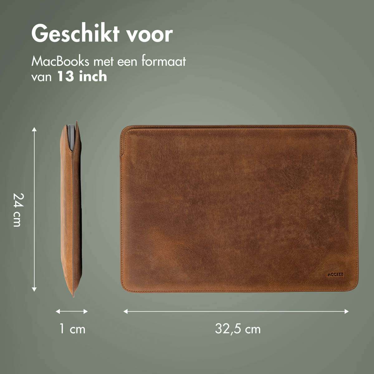 Accezz Leather Laptop hoes MacBook 13 inch – Laptopsleeve – Cognac