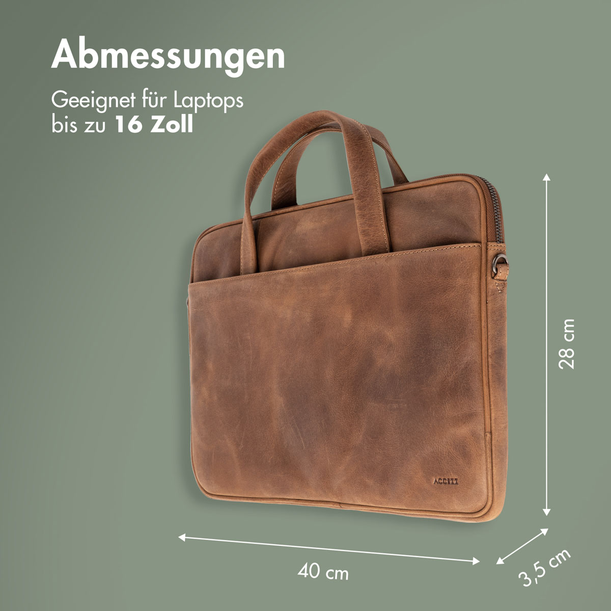 Accezz Leather Laptoptas 16 inch - Cognac - Afbeelding 10