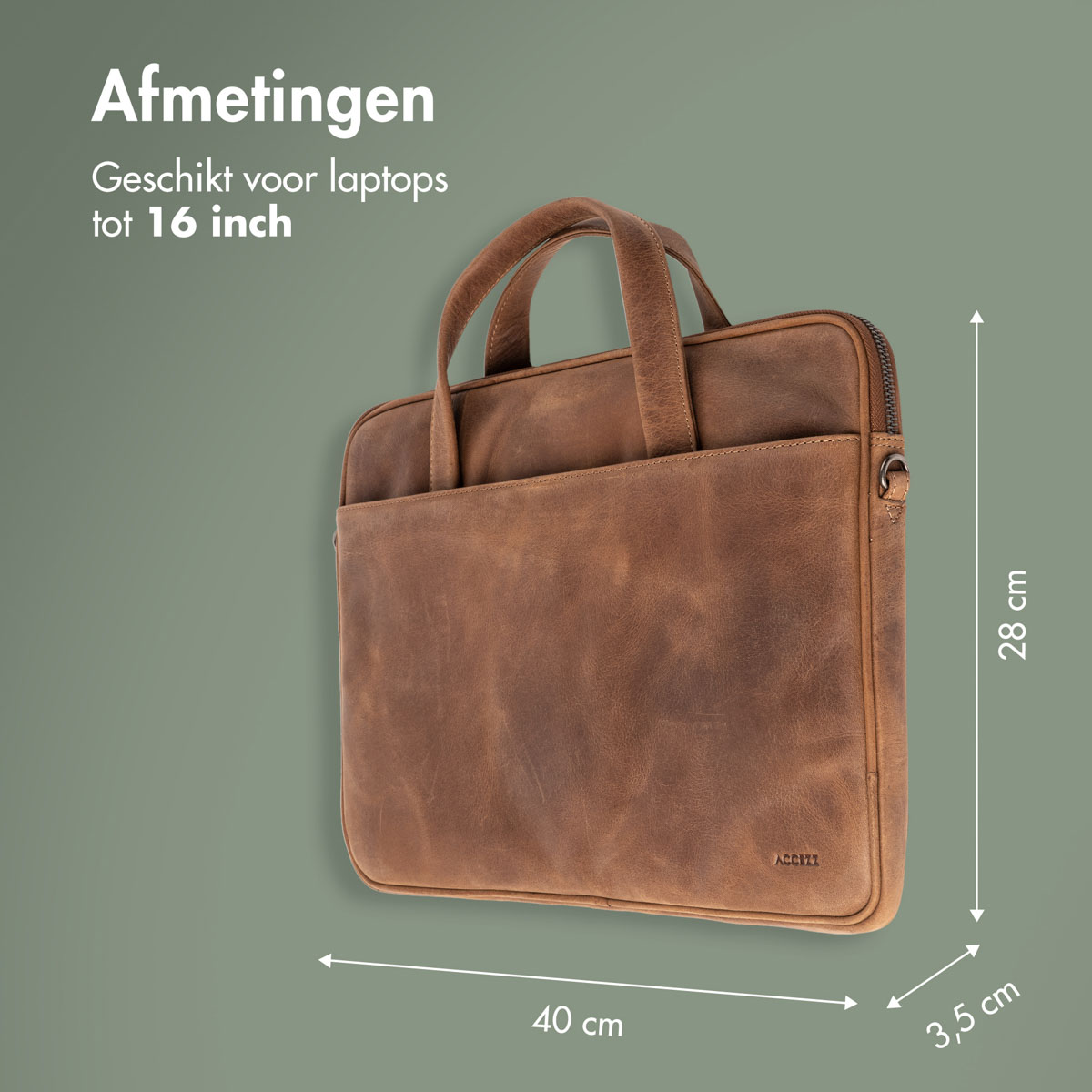 Accezz Leather Laptoptas 16 inch - Cognac - Afbeelding 9