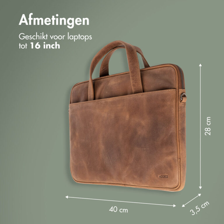 Accezz Leather Laptoptas 16 inch - Cognac - Afbeelding 9