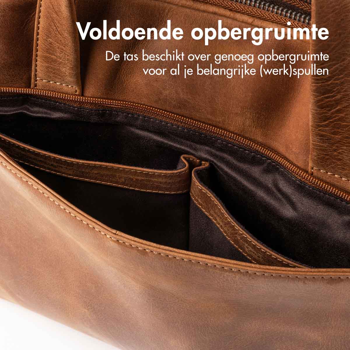 Accezz Leather Laptoptas 16 inch - Cognac - Afbeelding 8