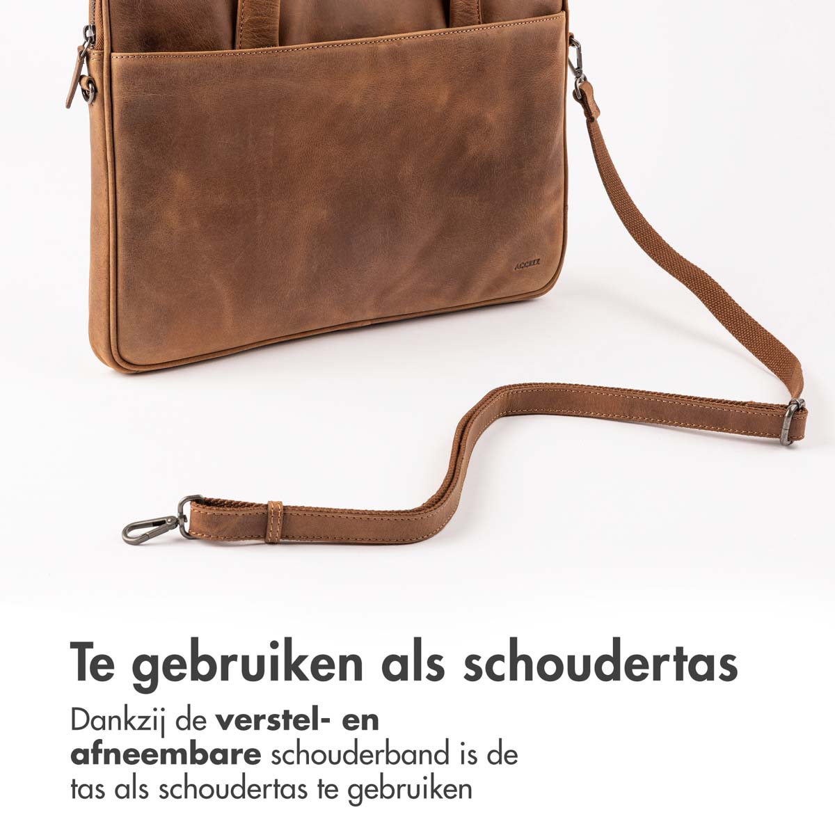 Accezz Leather Laptoptas 16 inch - Cognac - Afbeelding 5