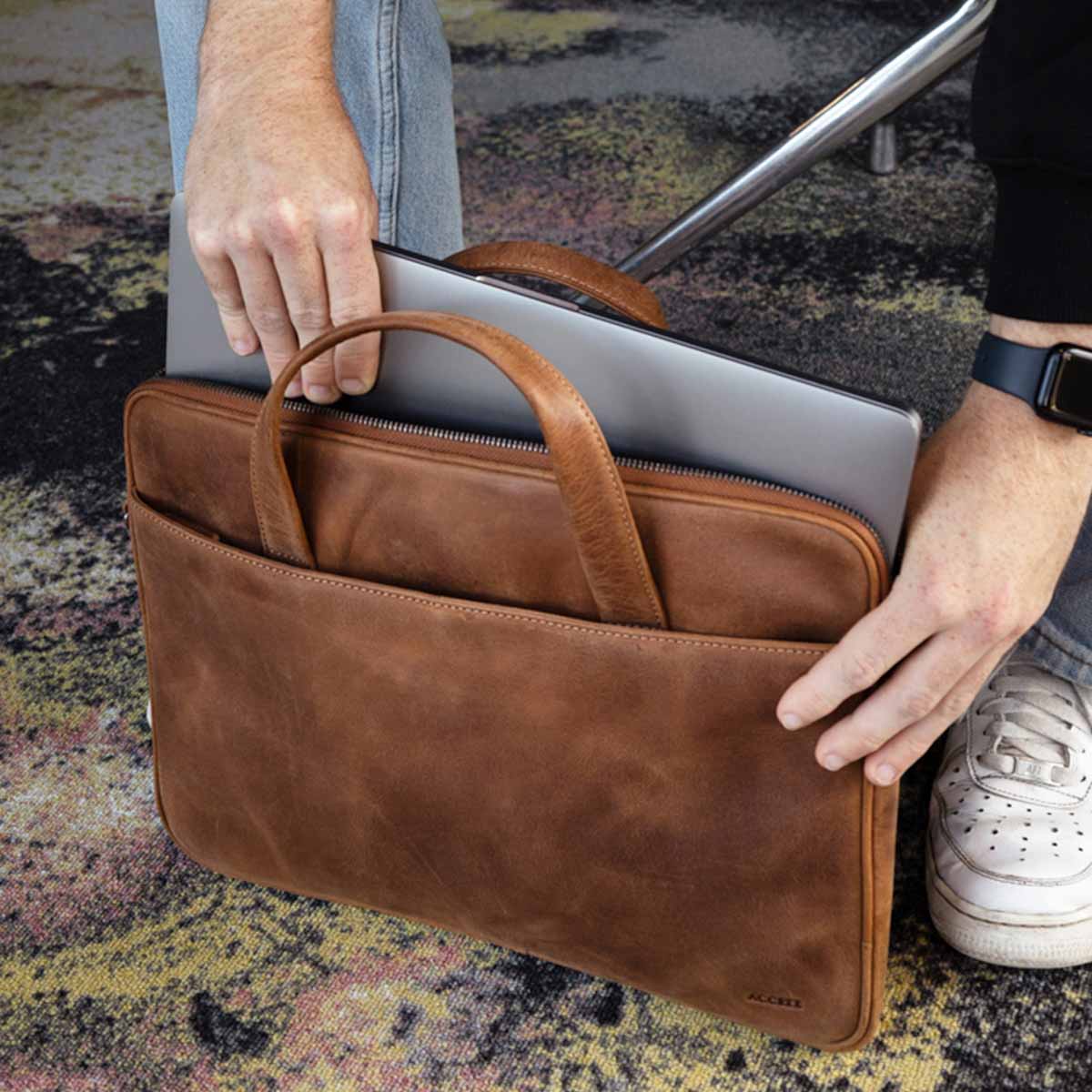 Accezz Leather Laptoptas 16 inch - Cognac - Afbeelding 4