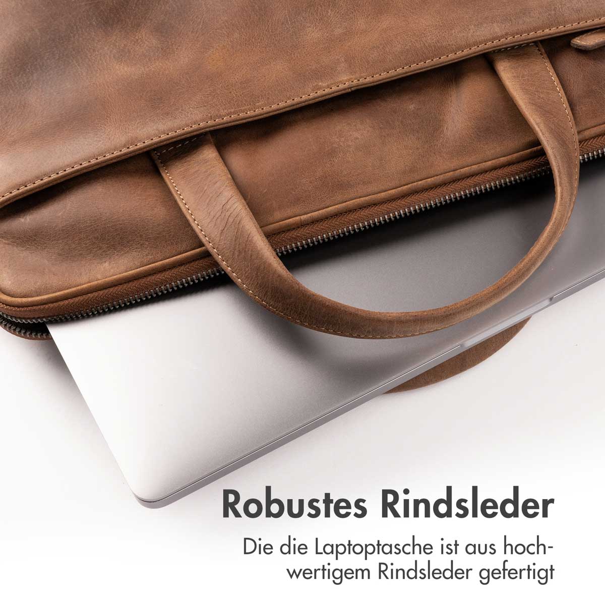 Accezz Leather Laptoptas 16 inch - Cognac - Afbeelding 4