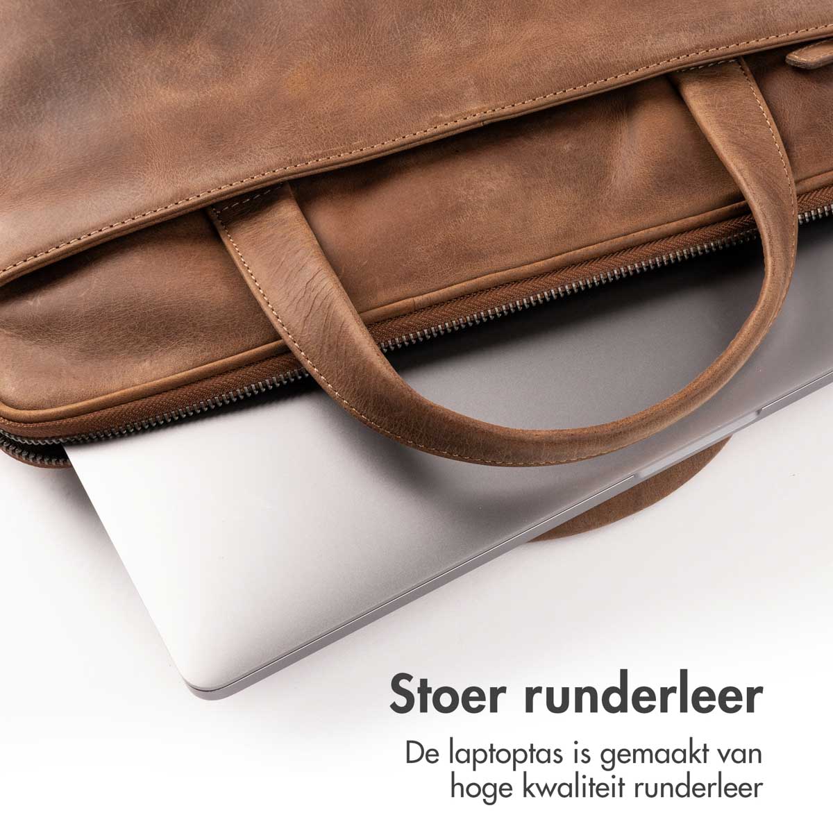 Accezz Leather Laptoptas 16 inch - Cognac - Afbeelding 5