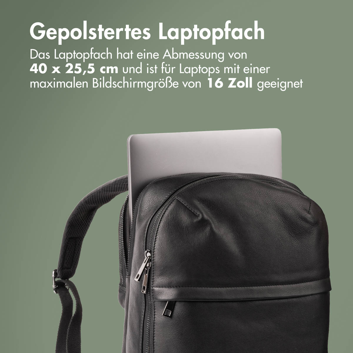 Accezz Leather Laptop rugzak 16 inch - Zwart - Afbeelding 10