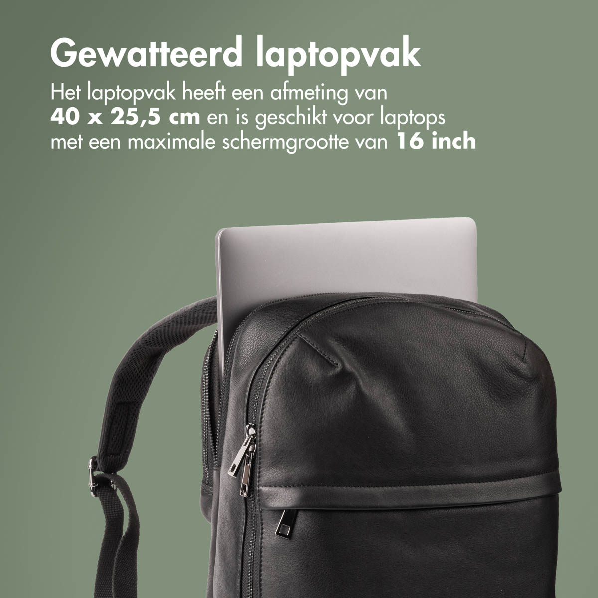 Accezz Leather Laptop rugzak 16 inch - Zwart - Afbeelding 9