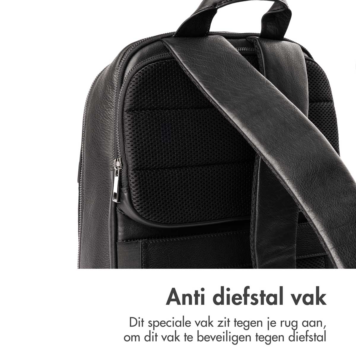 Accezz Leather Laptop rugzak 16 inch - Zwart - Afbeelding 6