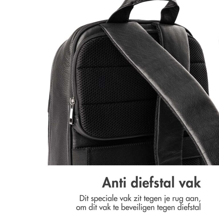 Accezz Leather Laptop rugzak 16 inch - Zwart - Afbeelding 7