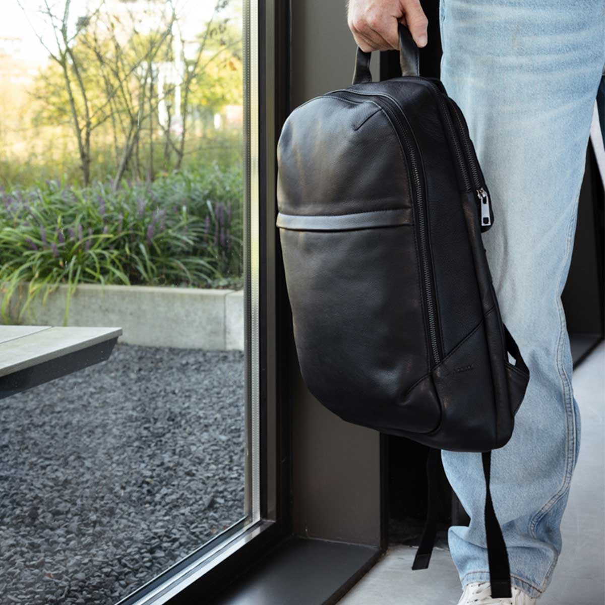 Accezz Leather Laptop rugzak 16 inch - Zwart - Afbeelding 5