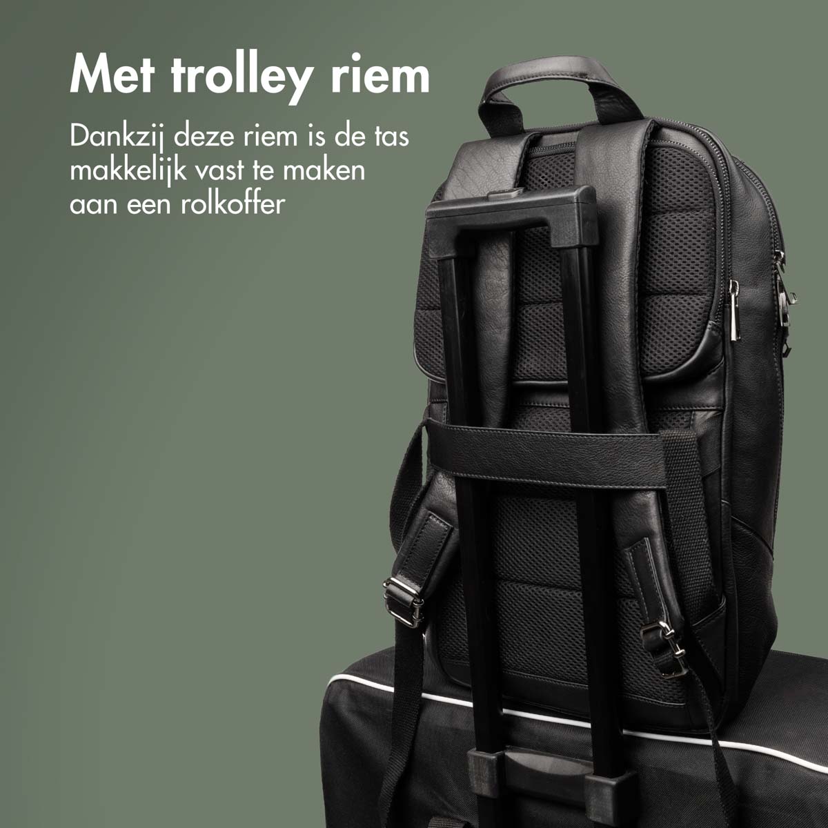 Accezz Leather Laptop rugzak 16 inch - Zwart - Afbeelding 3