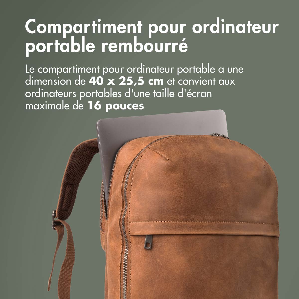 Accezz Leather Laptop rugzak 16 inch - Cognac - Afbeelding 10