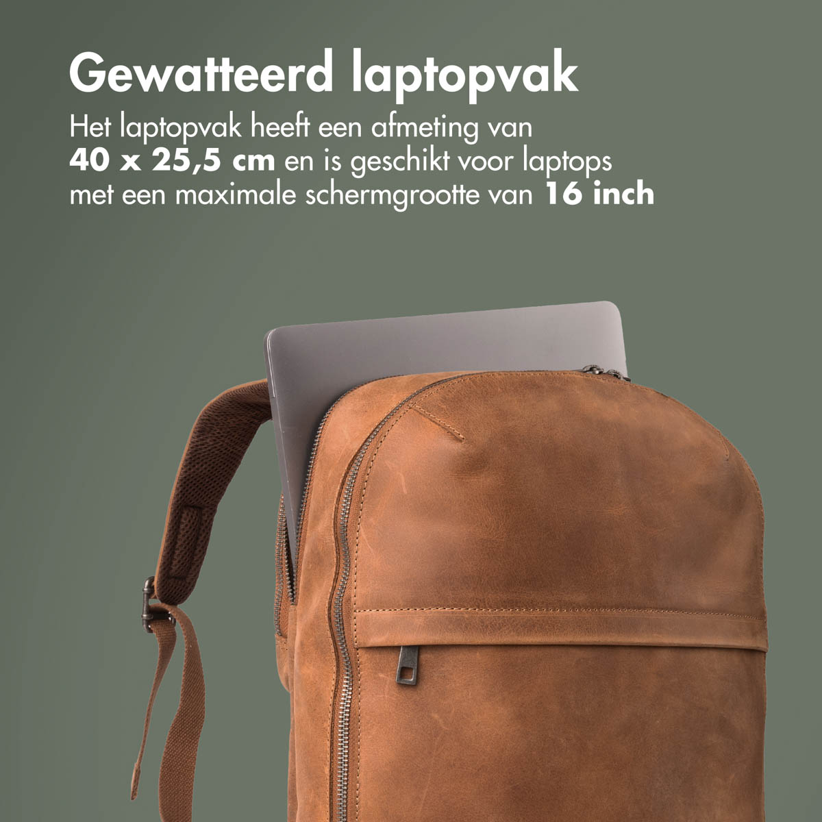 Accezz Leather Laptop rugzak 16 inch - Cognac - Afbeelding 5