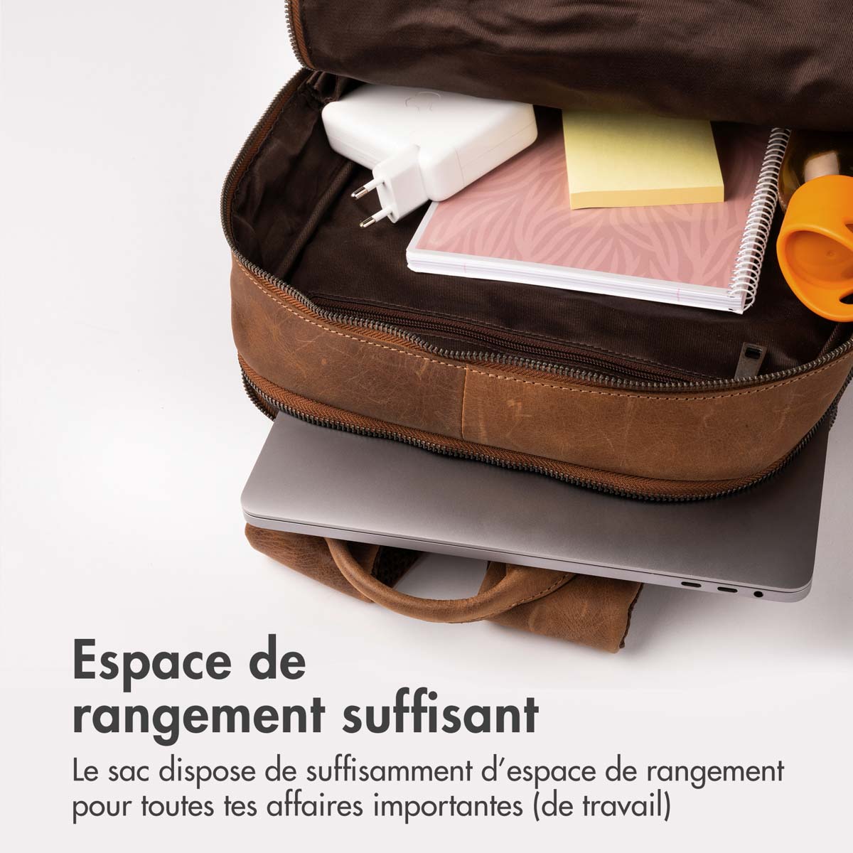 Accezz Leather Laptop rugzak 16 inch - Cognac - Afbeelding 9