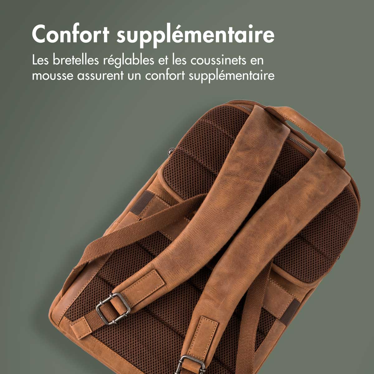 Accezz Leather Laptop rugzak 16 inch - Cognac - Afbeelding 7