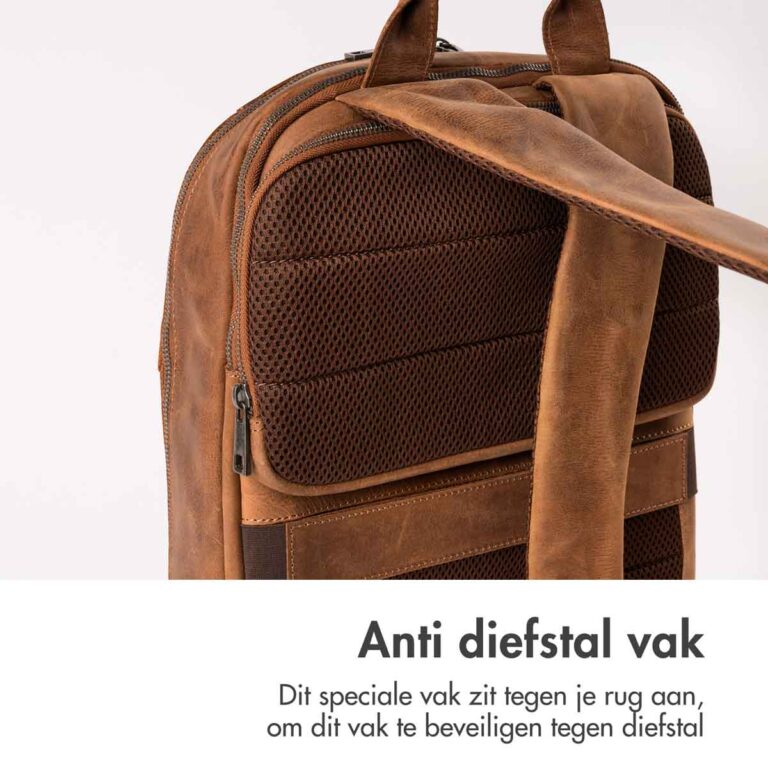 Accezz Leather Laptop rugzak 16 inch - Cognac - Afbeelding 4
