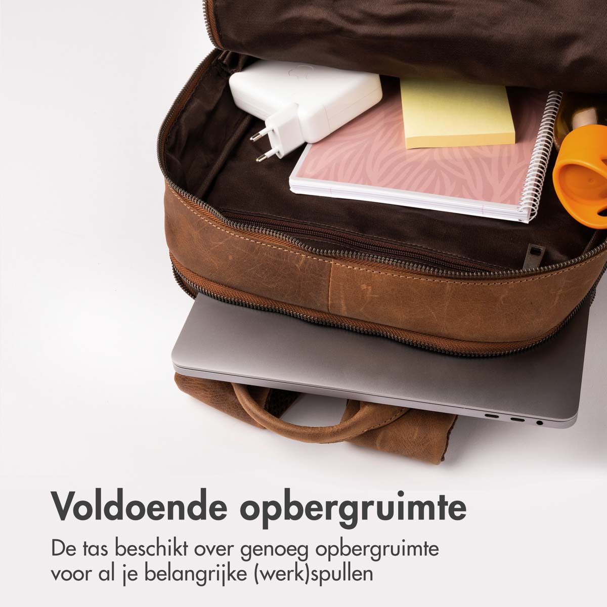 Accezz Leather Laptop rugzak 16 inch - Cognac - Afbeelding 3