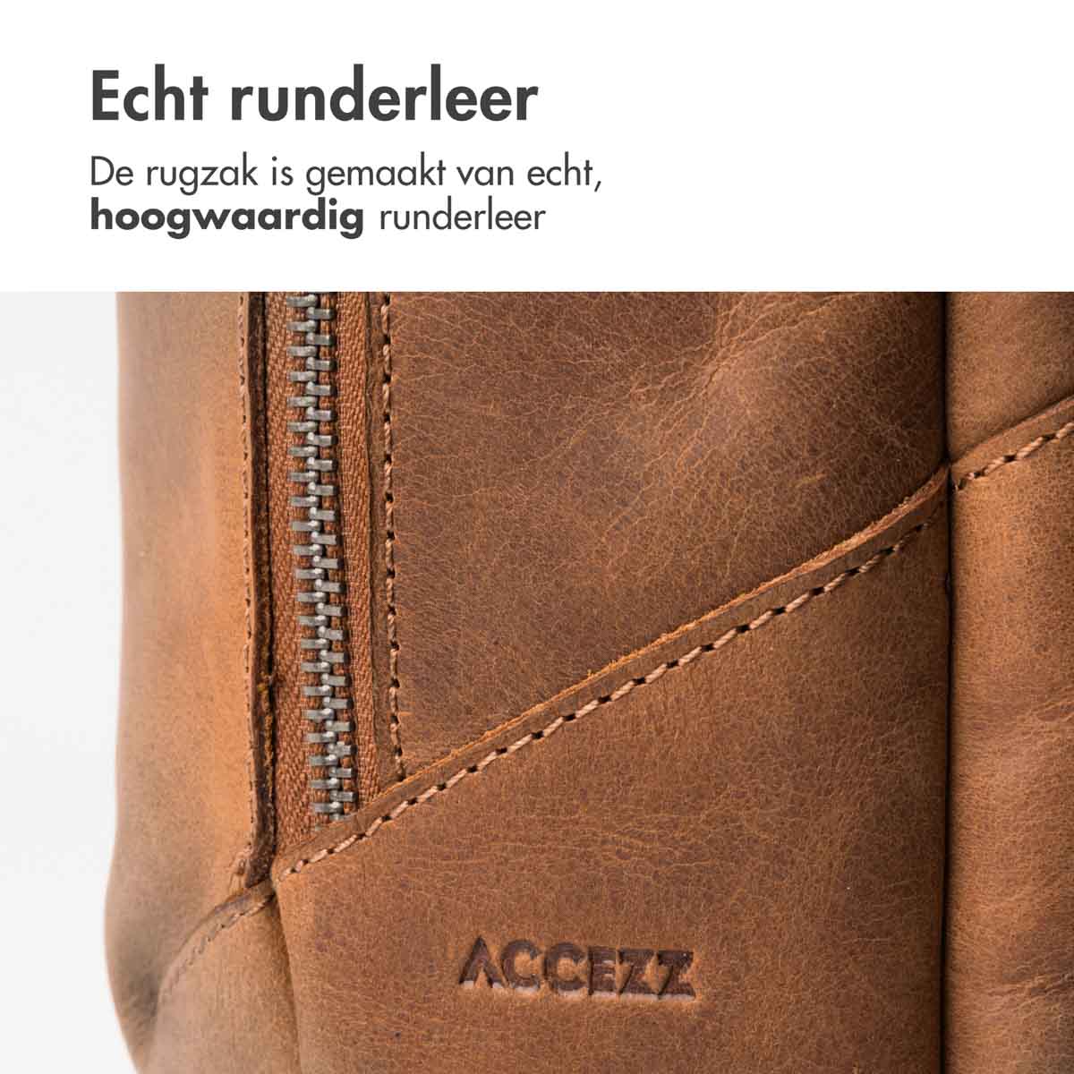 Accezz Leather Laptop rugzak 16 inch - Cognac - Afbeelding 4