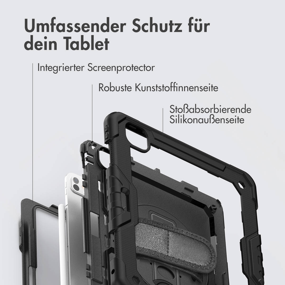 Accezz Rugged Backcover met schouderstrap Apple iPad Pro 13 (2025) M5 / (2024) M4 - Zwart - Afbeelding 9