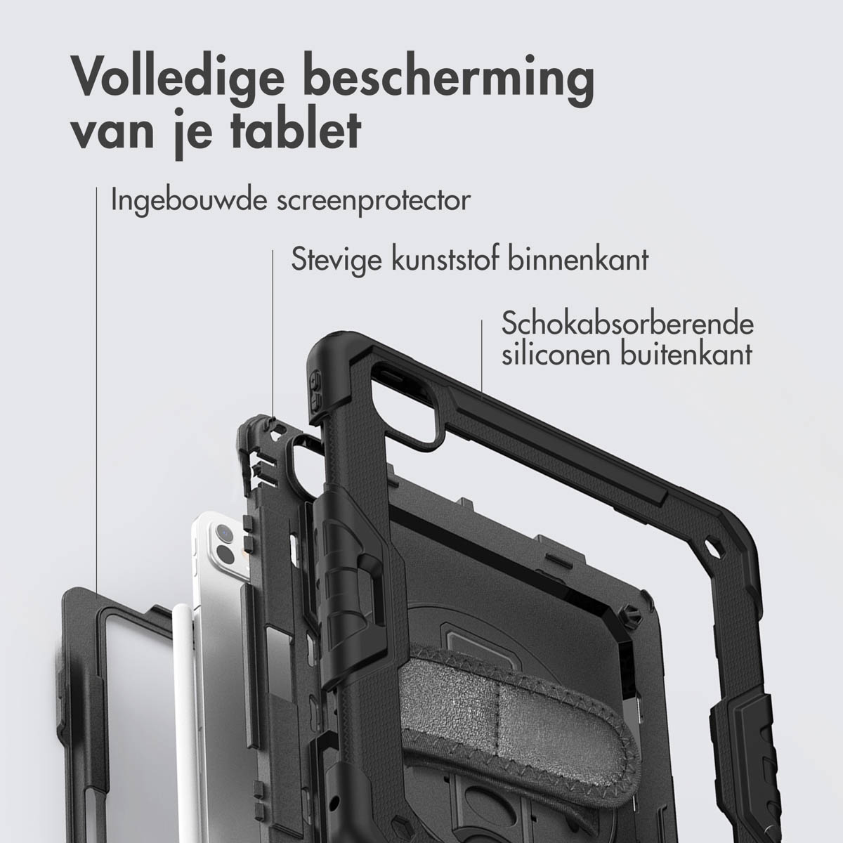 Accezz Rugged Backcover met schouderstrap Apple iPad Pro 13 (2025) M5 / (2024) M4 - Zwart - Afbeelding 8