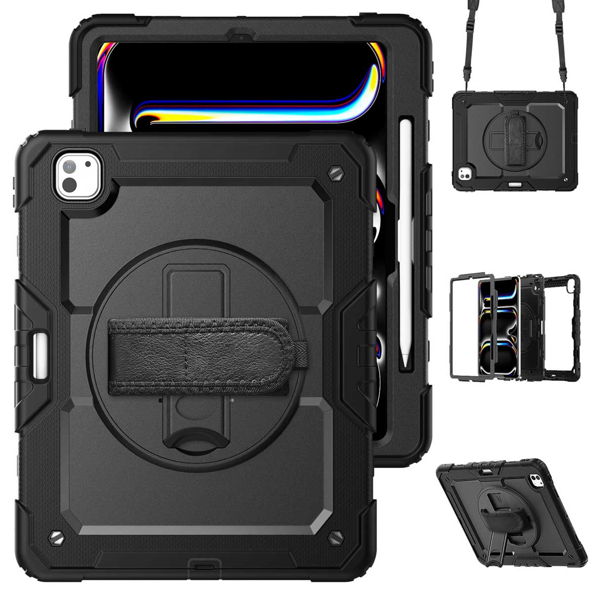 Accezz Rugged Backcover met schouderstrap Apple iPad Pro 13 (2025) M5 / (2024) M4 - Zwart - Afbeelding 2