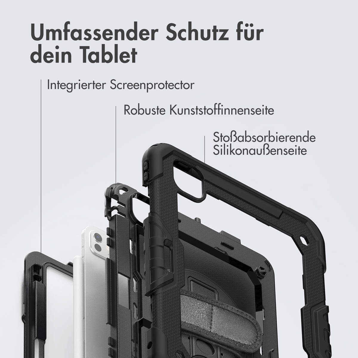 Accezz Rugged Backcover met schouderstrap Apple iPad Pro 11 (2025) M5 / (2024) M4 - Zwart - Afbeelding 9