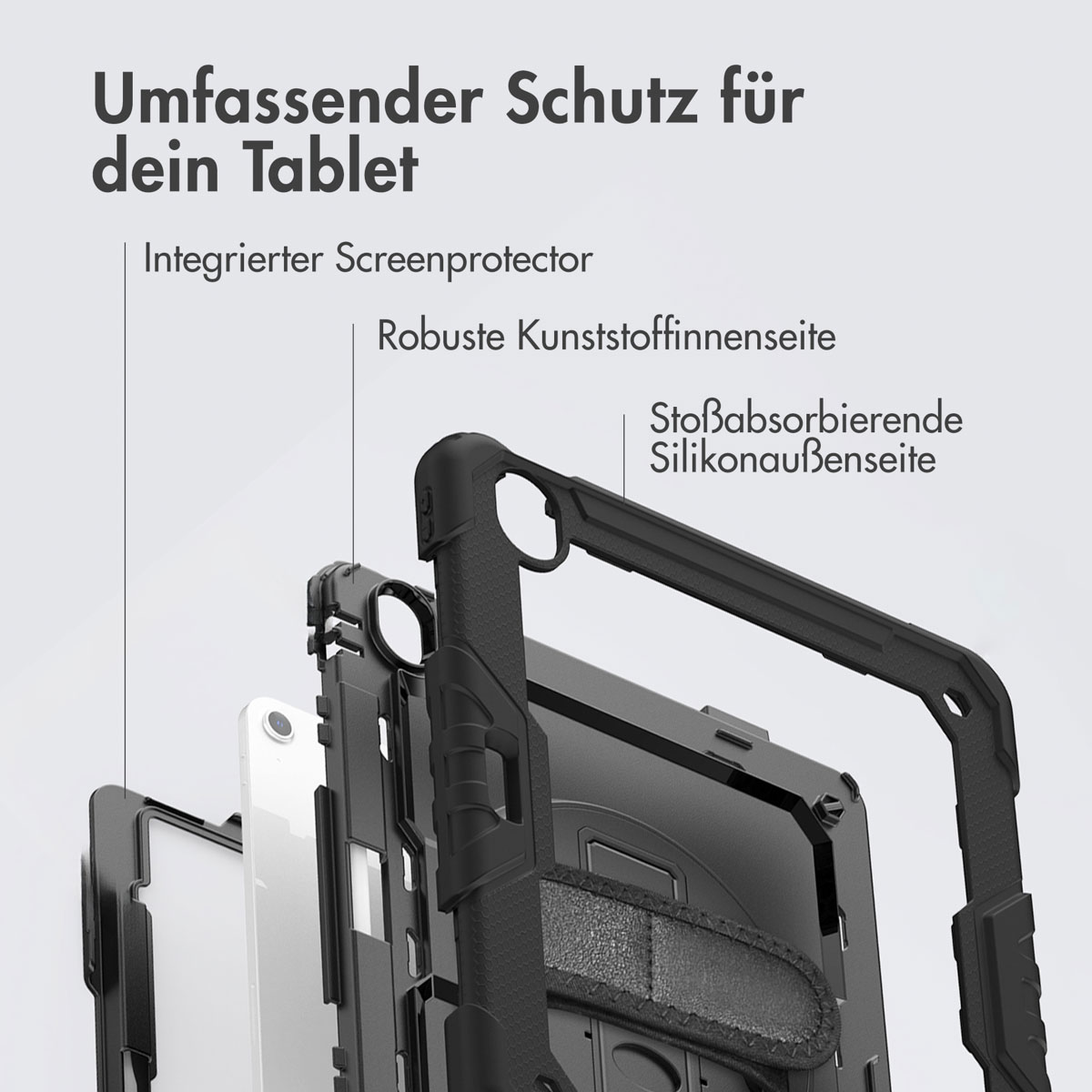 Accezz Rugged Backcover met schouderstrap Apple iPad Air 13 inch (2025) M3 / (2024) M2 - Zwart - Afbeelding 9