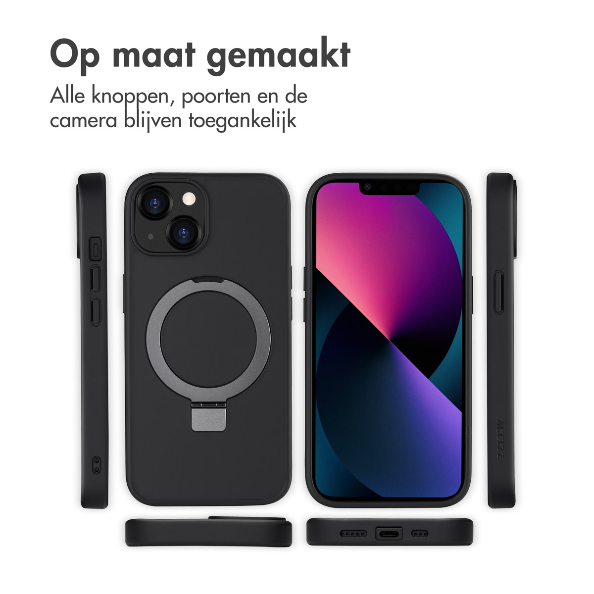 Accezz Ring Stand Backcover met MagSafe Apple iPhone 14 - Zwart - Afbeelding 8