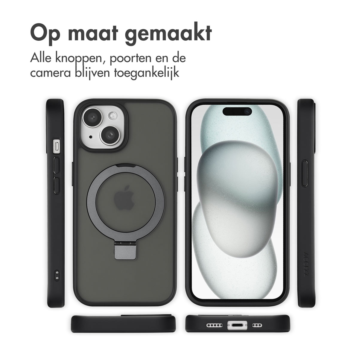 Accezz Ring Stand Backcover met MagSafe Apple iPhone 15 - Zwart - Afbeelding 5