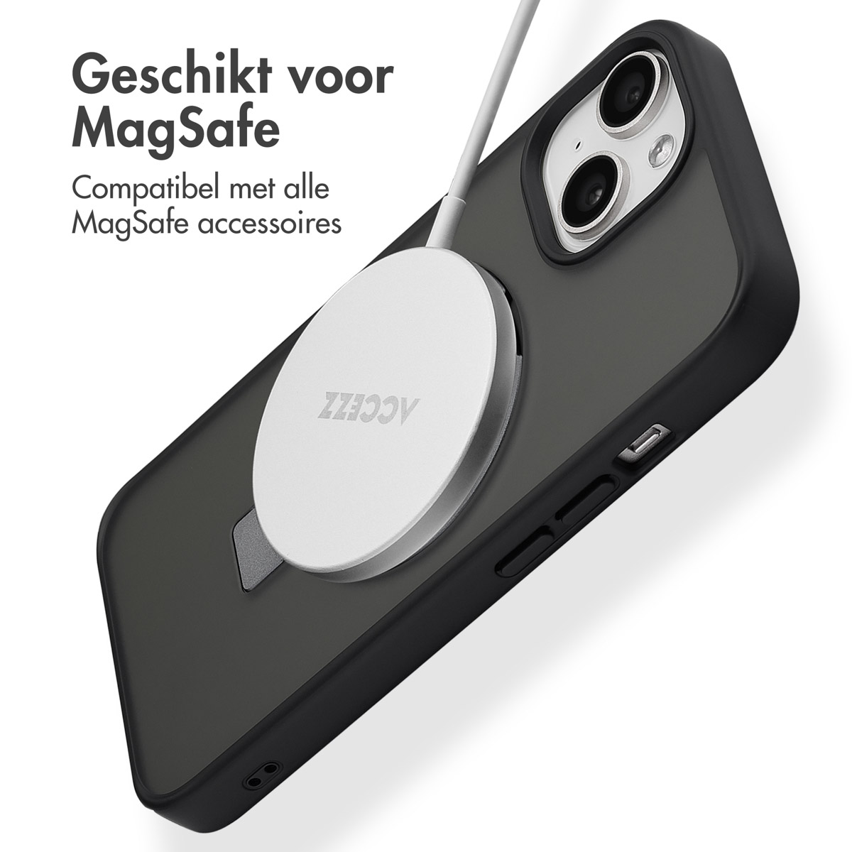 Accezz Ring Stand Backcover met MagSafe Apple iPhone 15 - Zwart - Afbeelding 4