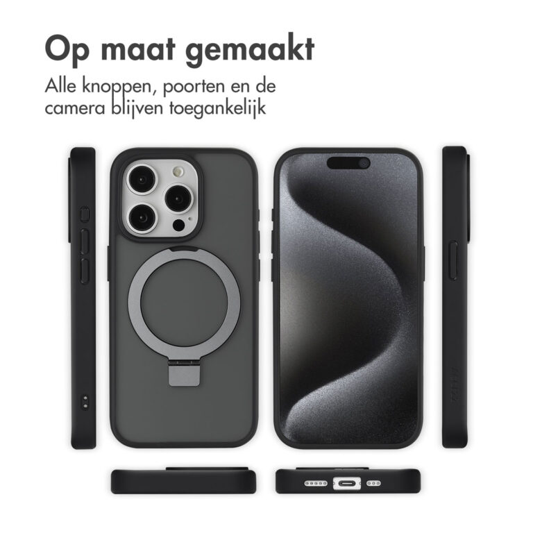 Accezz Ring Stand Backcover met MagSafe Apple iPhone 15 Pro - Zwart - Afbeelding 8