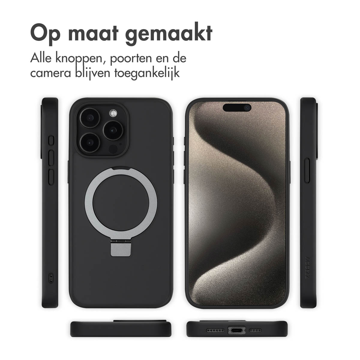 Accezz Ring Stand Backcover met MagSafe Apple iPhone 15 Pro Max - Zwart - Afbeelding 8