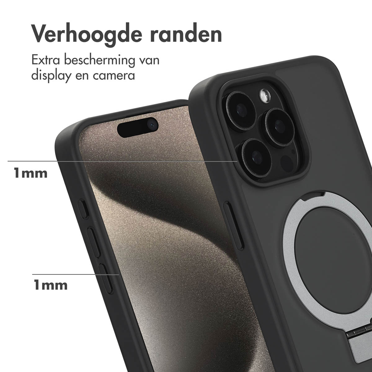 Accezz Ring Stand Backcover met MagSafe Apple iPhone 15 Pro Max - Zwart - Afbeelding 2