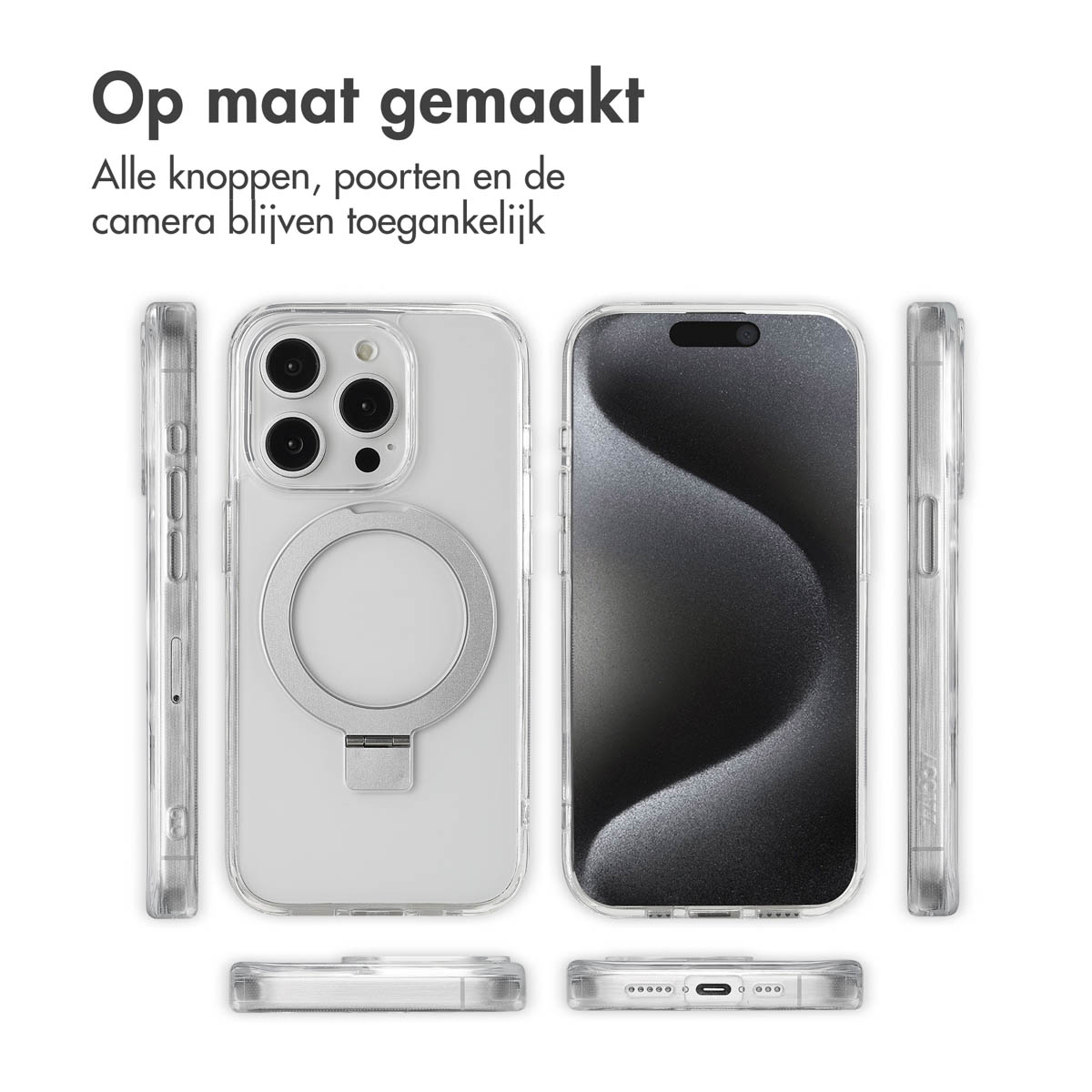 Accezz Ring Stand Backcover met MagSafe Apple iPhone 15 Pro - Transparant - Afbeelding 8
