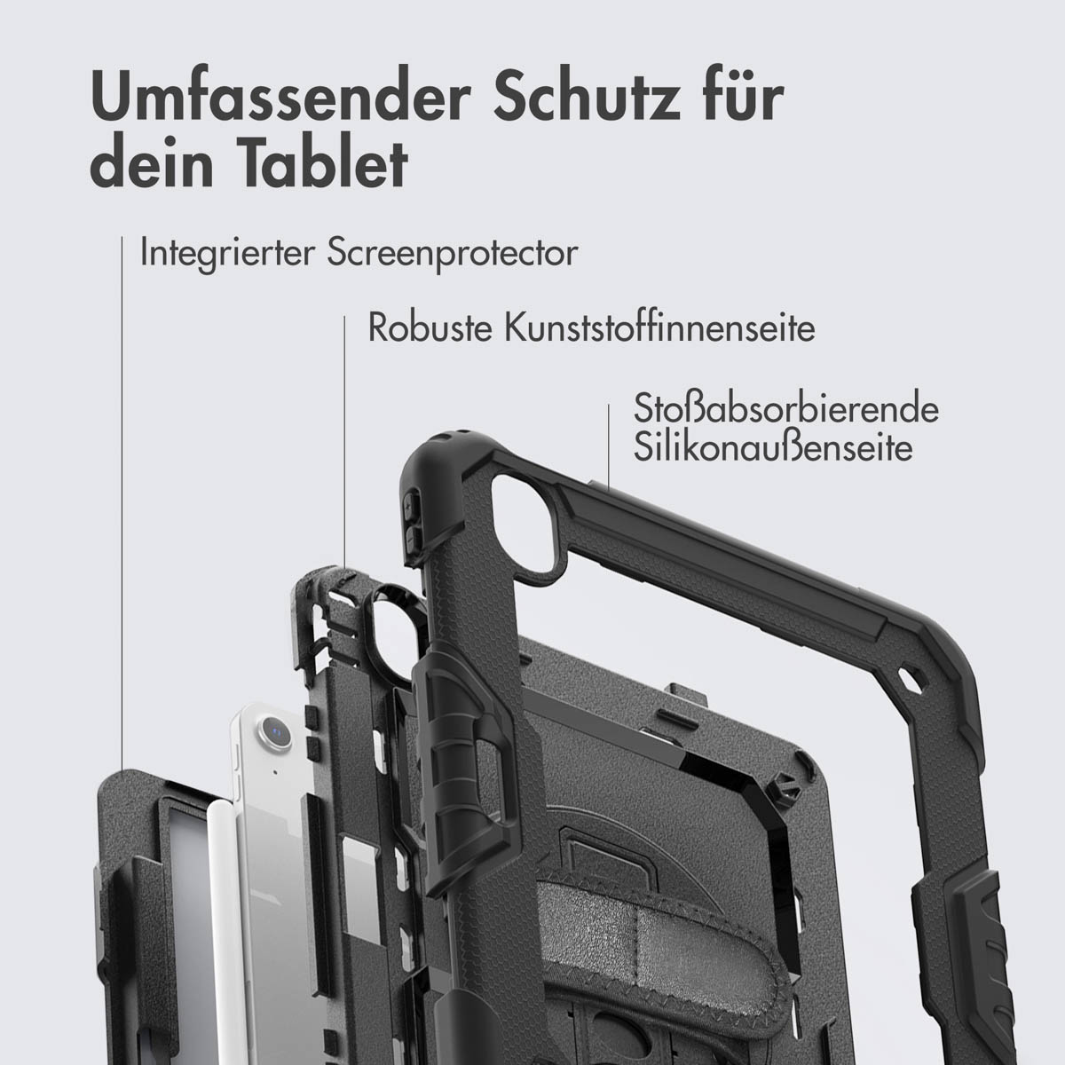 Accezz Rugged Backcover met schouderstrap Apple iPad Air 11 inch (2025) M3 / (2024) M2 - Zwart - Afbeelding 9