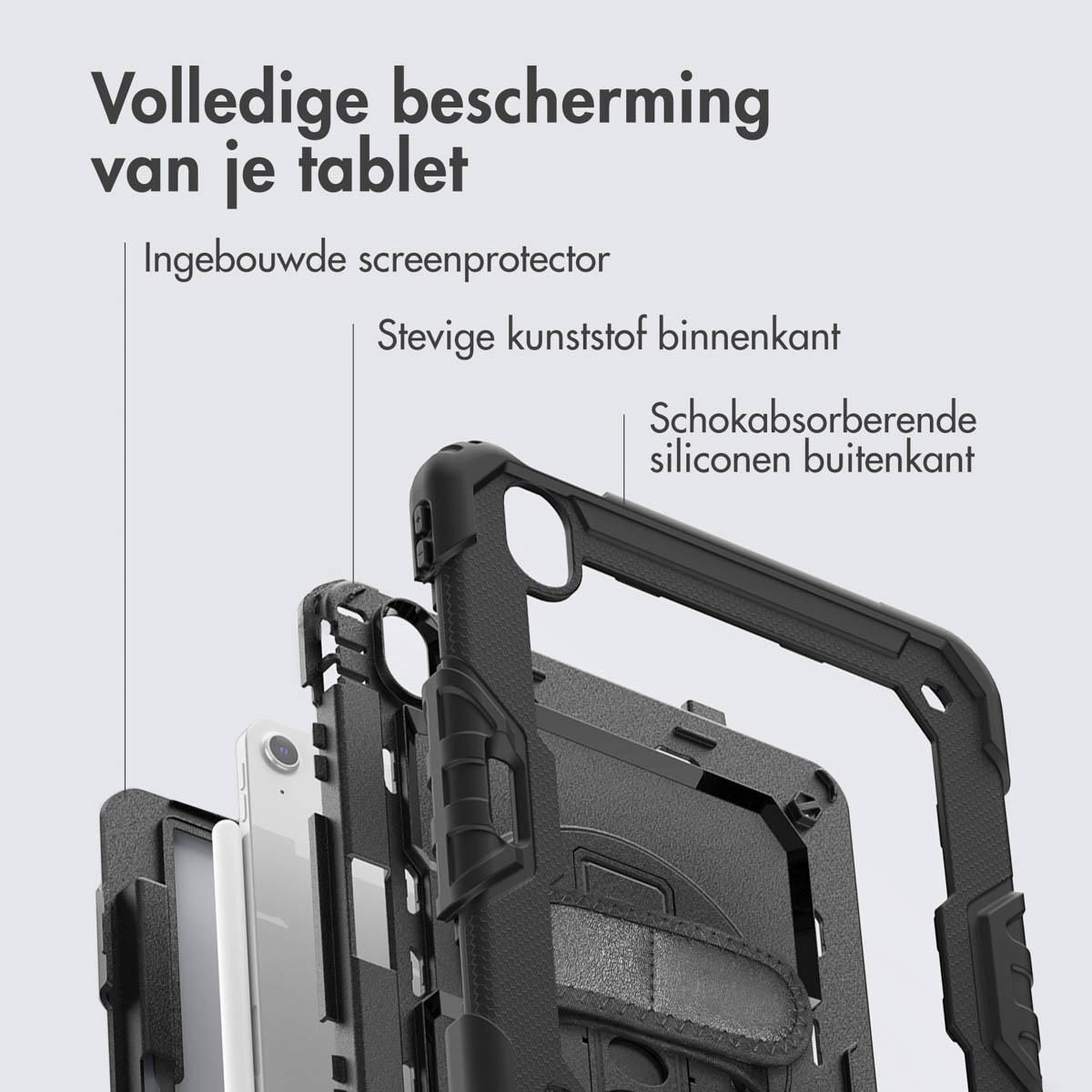 Accezz Rugged Backcover met schouderstrap Apple iPad Air 11 inch (2025) M3 / (2024) M2 - Zwart - Afbeelding 8