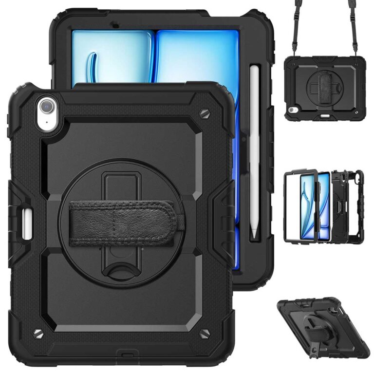 Accezz Rugged Backcover met schouderstrap Apple iPad Air 11 inch (2025) M3 / (2024) M2 - Zwart - Afbeelding 7