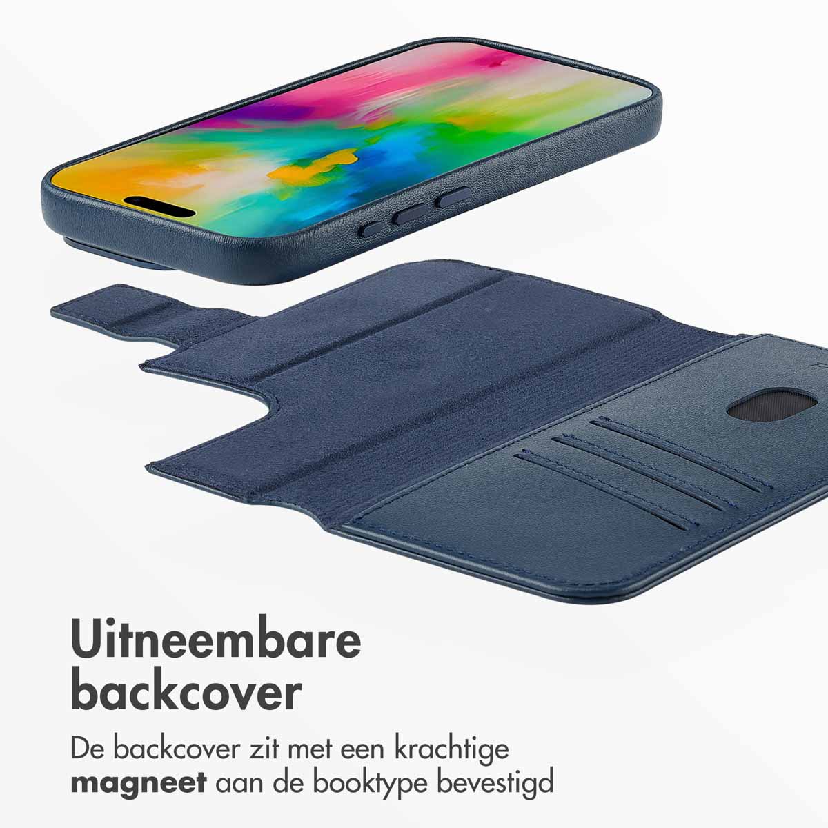 Accezz Leather Bookcase 2-in-1 met MagSafe Apple iPhone 16 Pro Max - Nightfall Blue - Afbeelding 5