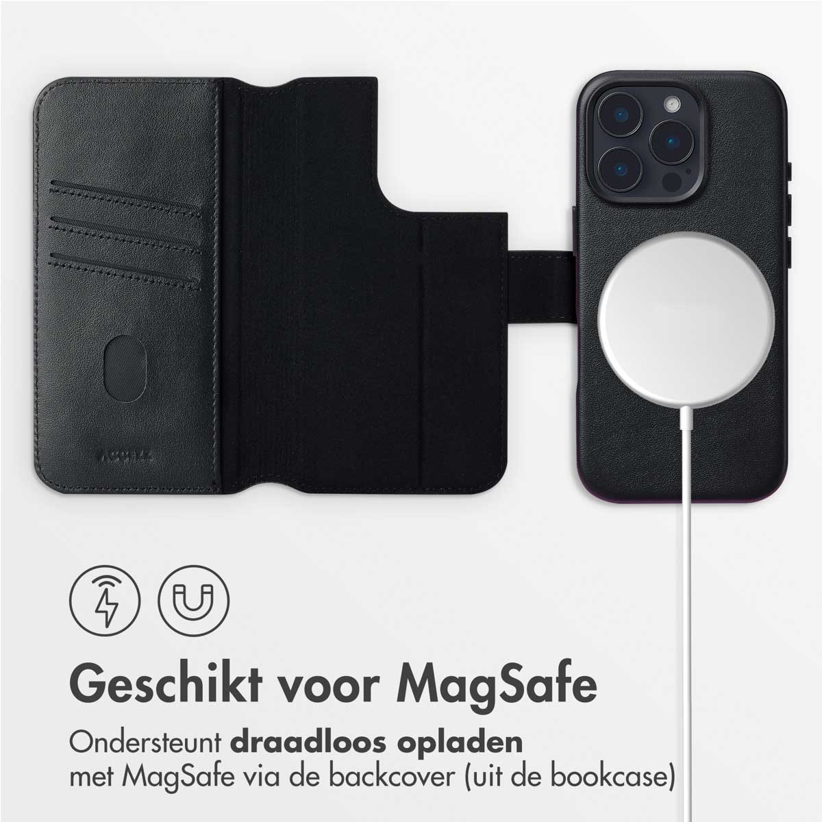 Accezz Leather Bookcase 2-in-1 met MagSafe Apple iPhone 16 Pro - Onyx Black - Afbeelding 3