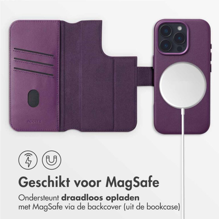 Accezz Leather Bookcase 2-in-1 met MagSafe Apple iPhone 16 Pro - Heath Purple - Afbeelding 5