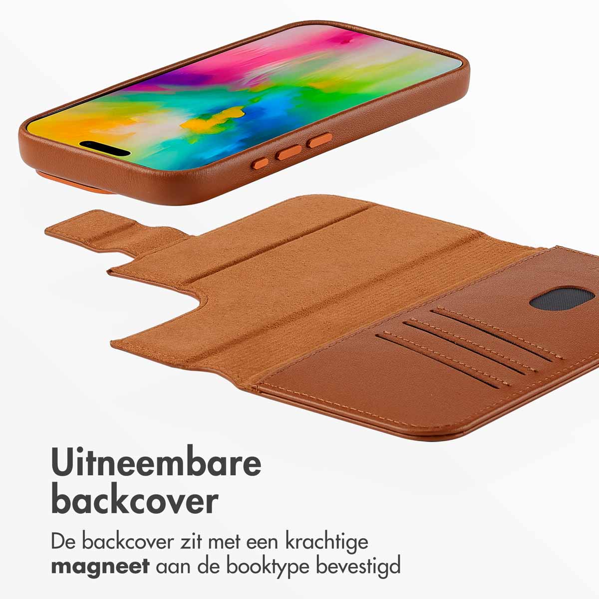 Accezz Leather Bookcase 2-in-1 met MagSafe Apple iPhone 16 Pro - Sienna Brown - Afbeelding 4