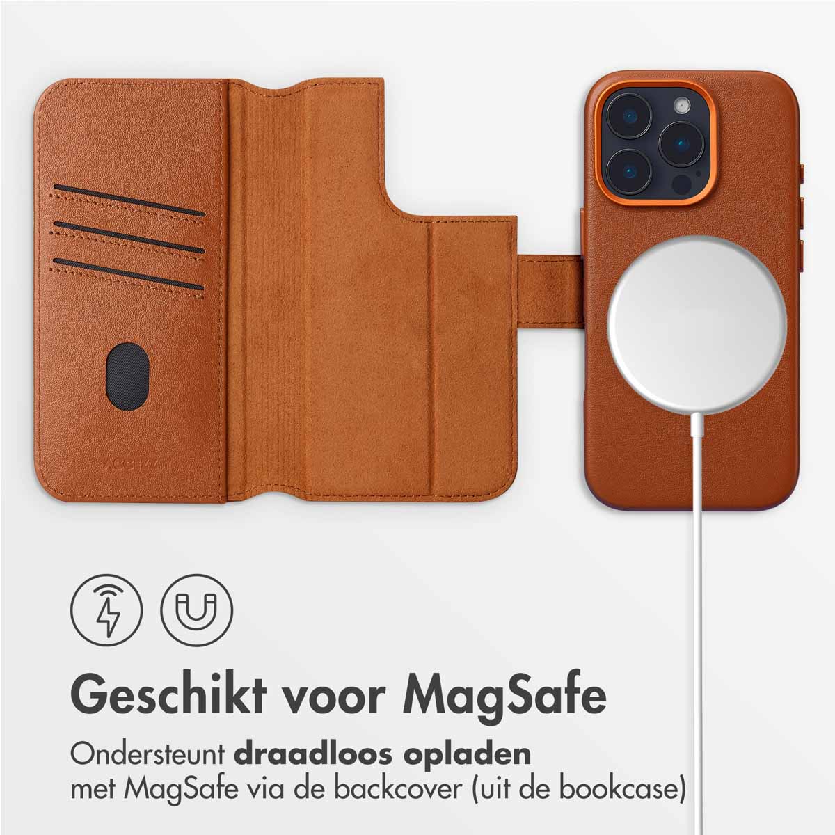 Accezz Leather Bookcase 2-in-1 met MagSafe Apple iPhone 16 Pro - Sienna Brown - Afbeelding 3