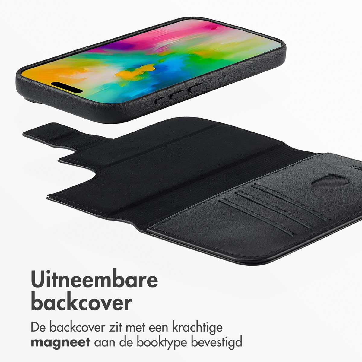 Accezz Leather Bookcase 2-in-1 met MagSafe Apple iPhone 16 - Onyx Black - Afbeelding 4