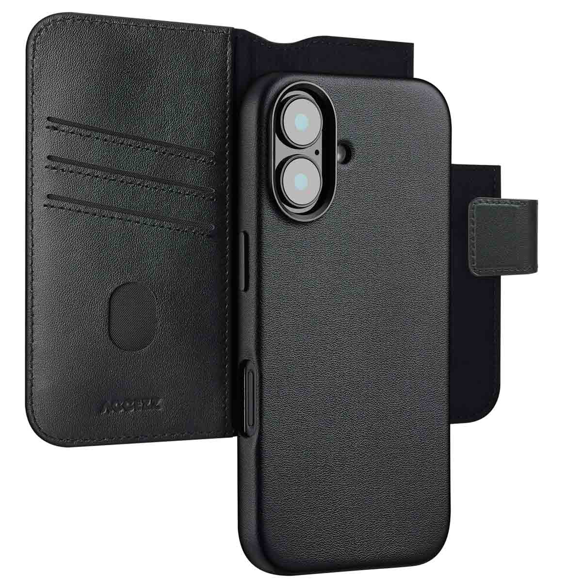 Accezz Leather Bookcase 2-in-1 met MagSafe Apple iPhone 16 - Onyx Black