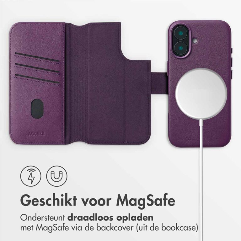 Accezz Leather Bookcase 2-in-1 met MagSafe Apple iPhone 16 - Heath Purple - Afbeelding 6