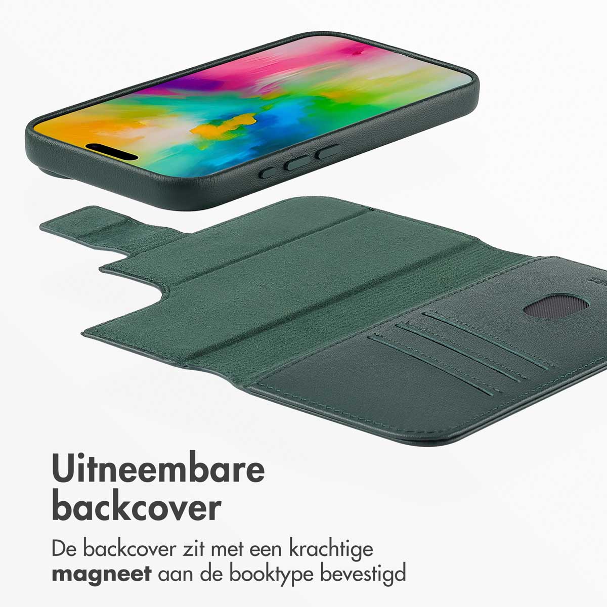 Accezz Leather Bookcase 2-in-1 met MagSafe Apple iPhone 16 - Cedar Green - Afbeelding 5