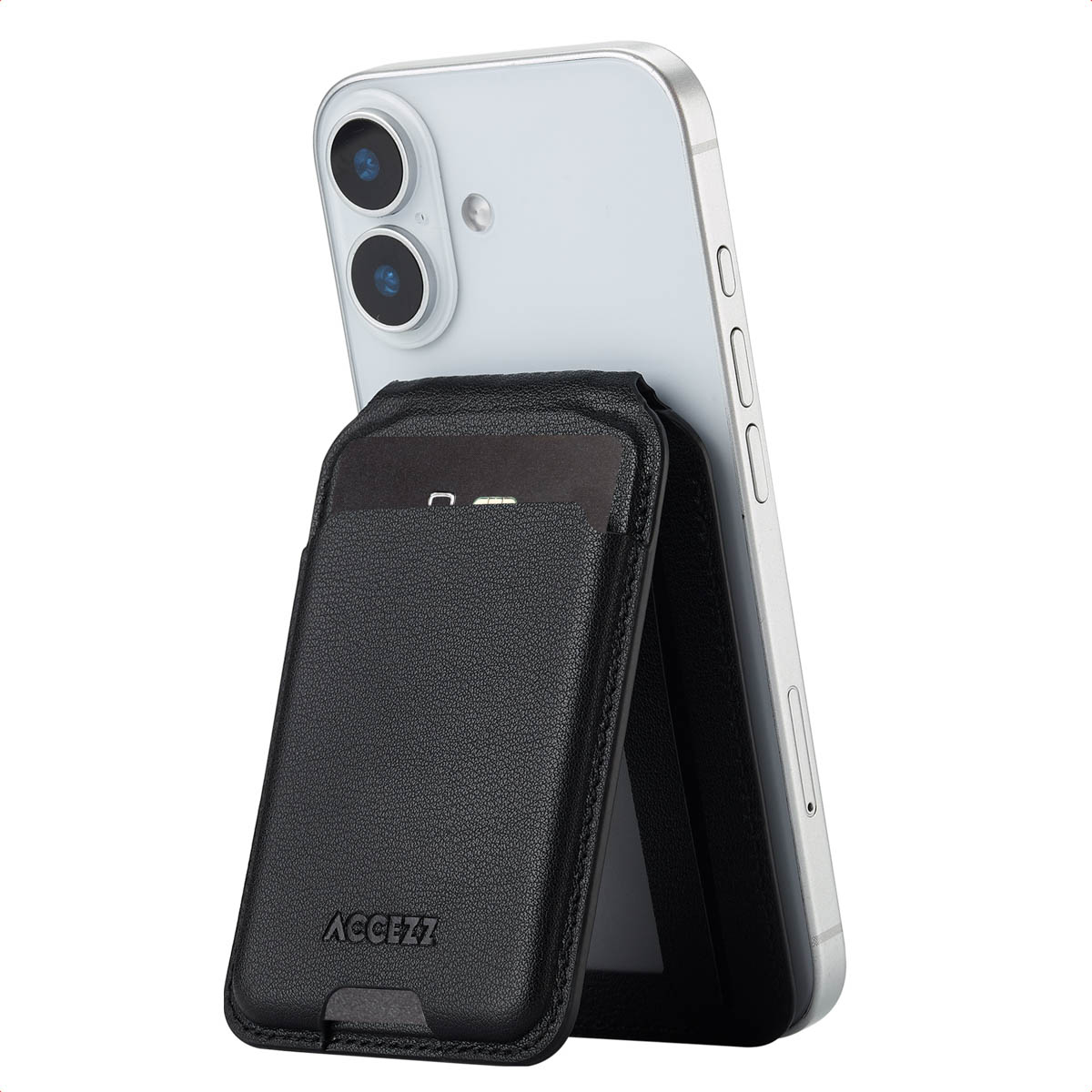 Accezz Leren Wallet met standaard – Geschikt voor MagSafe en Qi2 – Onyx Black