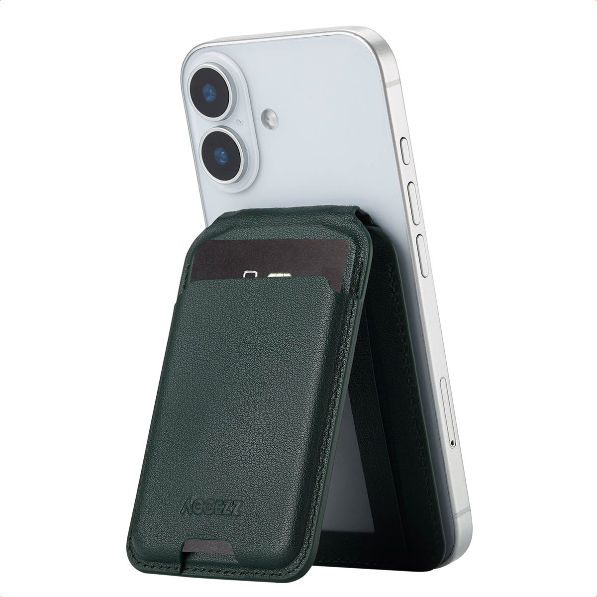 Accezz Leren Wallet met standaard – Geschikt voor MagSafe en Qi2 – Cedar Green